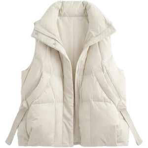 Doudoune sans manche droite beige, vue de face