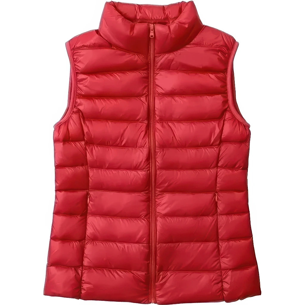 Doudoune sans manche grande taille rouge, col montant et matelassage horizontal fin