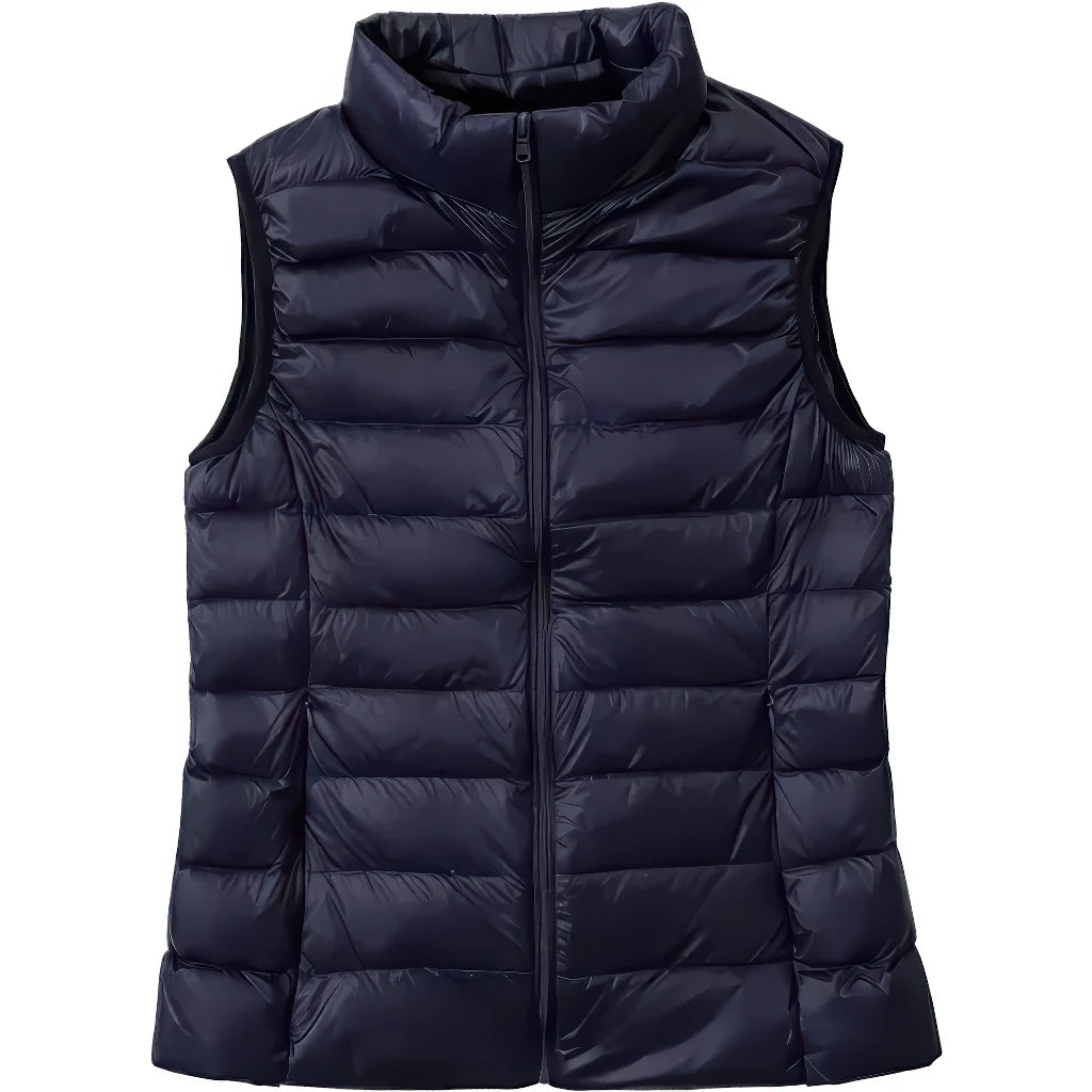 Doudoune sans manche grande taille bleu marine, coupe droite et col montant