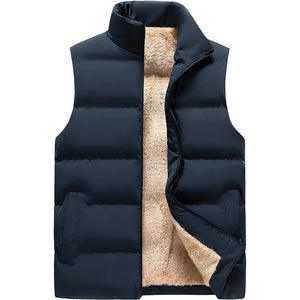 Doudoune sans Manche Fourrure Homme, coloris bleu marine, vue de face sur fond blanc