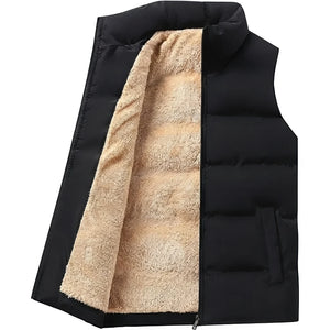Doudoune sans Manche Fourrure Homme, coloris noir, doublure en fausse fourrure crème visible