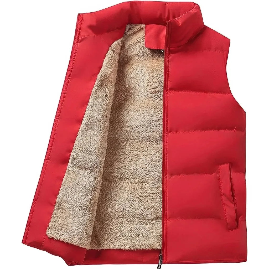 Doudoune sans Manche Fourrure Homme, coloris rouge, vue de face sur fond blanc