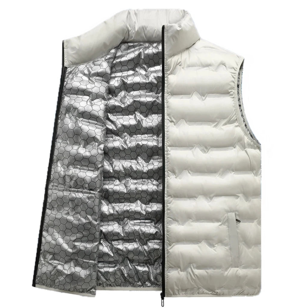 Doudoune sans Manche Grande Taille Homme, coloris blanc, vue de face sur fond blanc, doublure alvéolée réfléchissante