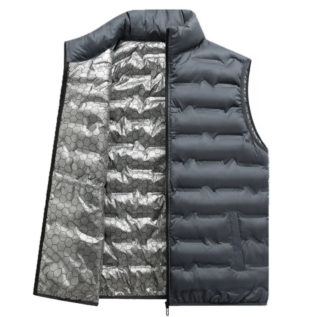 Doudoune sans Manche Grande Taille Homme, coloris gris, vue de face sur fond blanc, doublure alvéolée réfléchissante