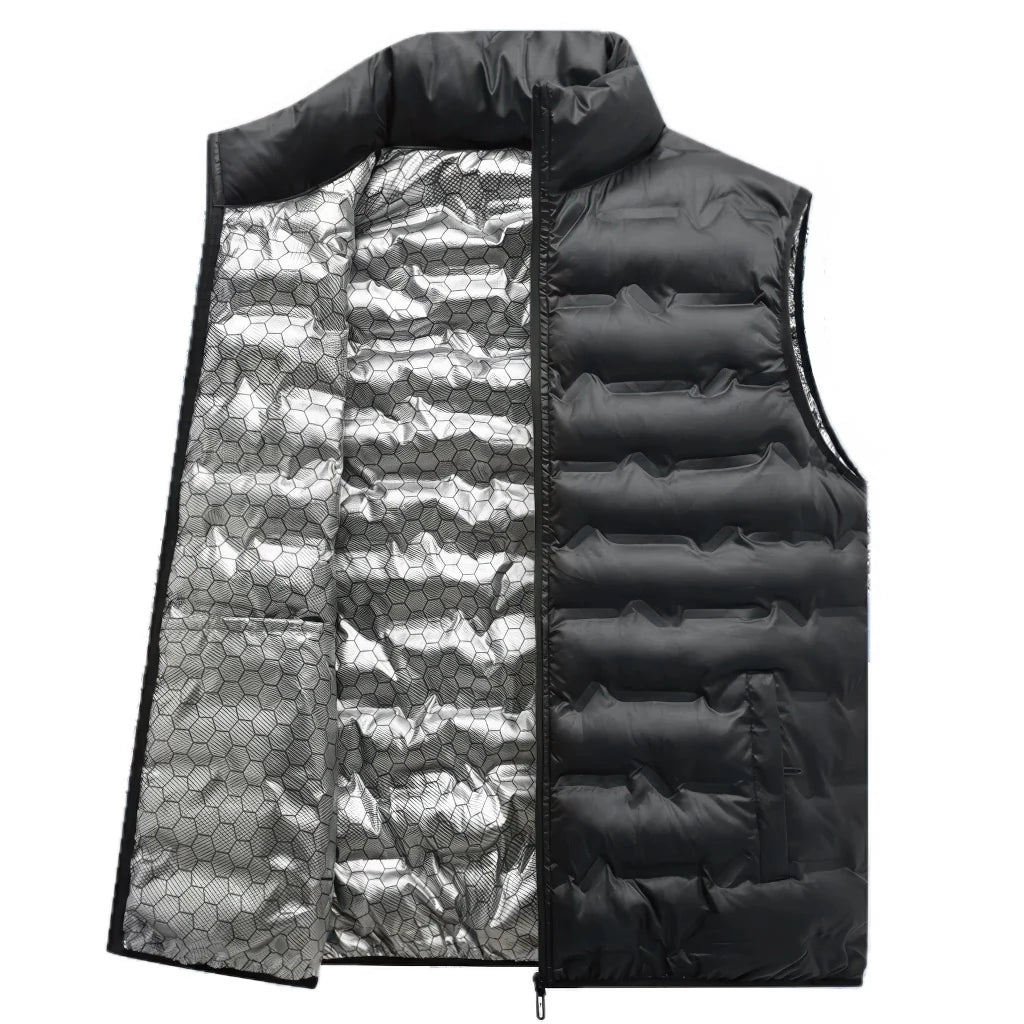 Doudoune sans Manche Grande Taille Homme, coloris noir, vue de face sur fond blanc, doublure alvéolée réfléchissante