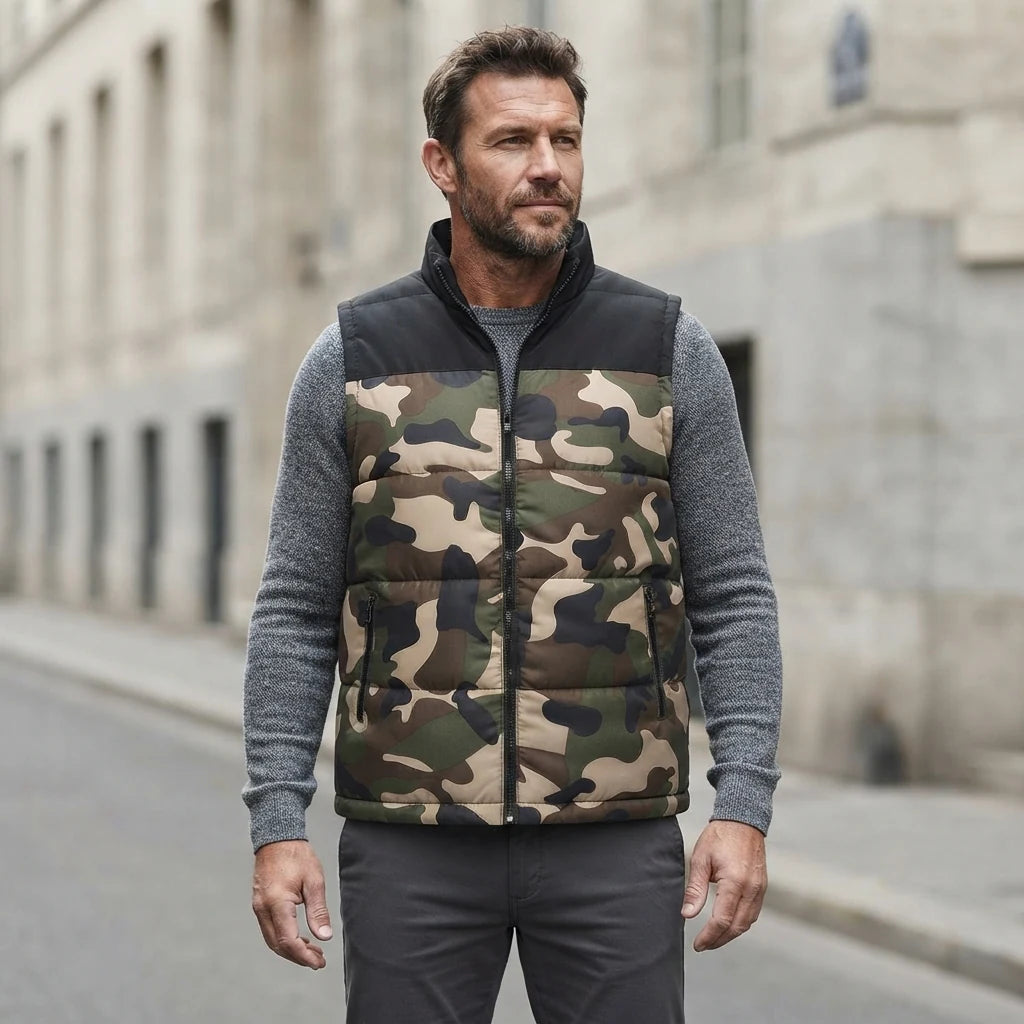 Doudoune sans manche homme 4XL portee, camouflage, sur maille grise