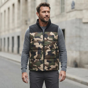 Doudoune sans manche homme 4XL portee, camouflage, sur maille grise
