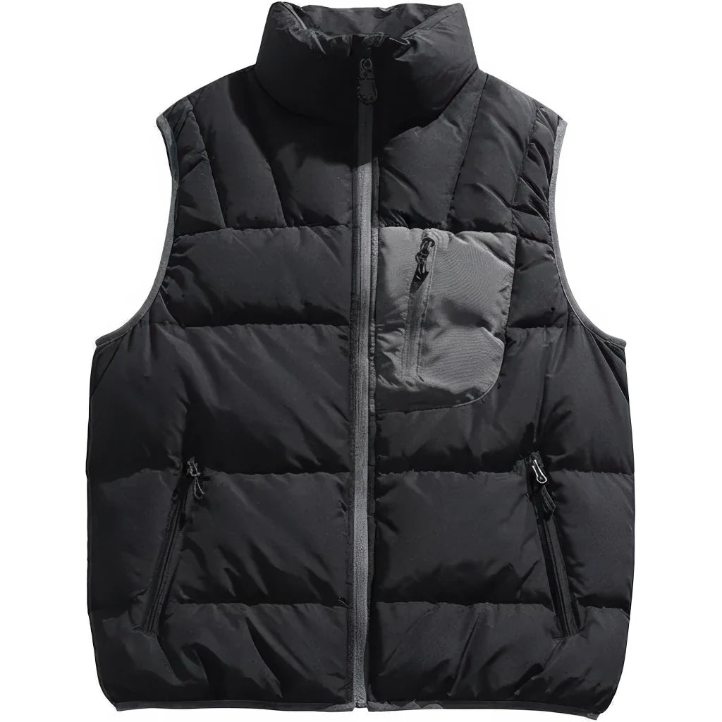 Doudoune sans manche homme avec poches, noir, poche de poitrine contrastee
