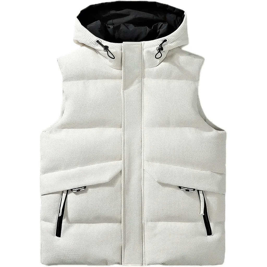 Doudoune sans manche homme camel coloris blanc, capuche en place, vue de face