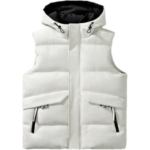 Doudoune sans manche homme camel coloris blanc, capuche en place, vue de face