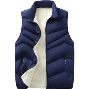 Doudoune sans manche homme habille, bleu marine, doublure laine creme
