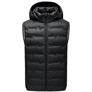 Doudoune sans Manche Homme Haut de Gamme, coloris noir, vue de face avec capuche sur fond blanc