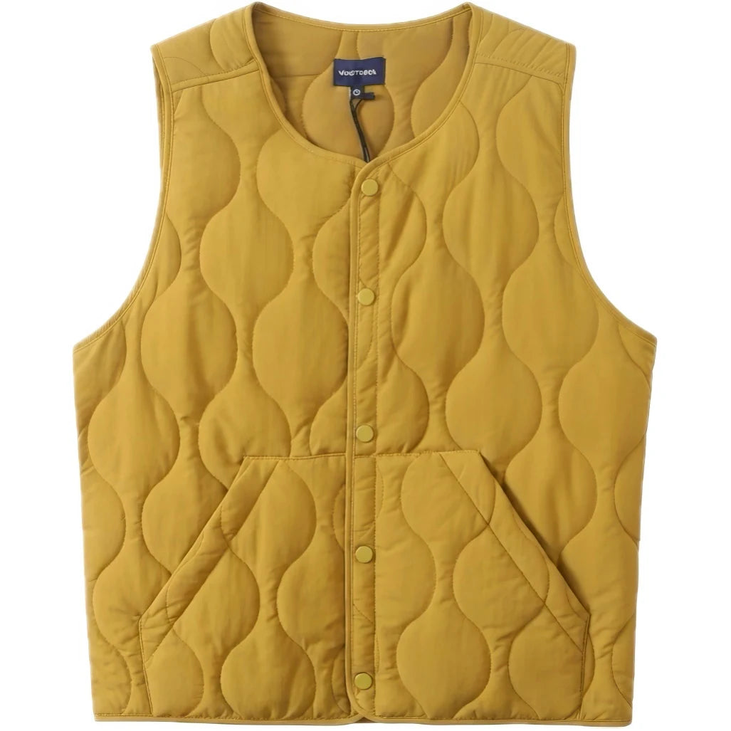 Doudoune sans manche jaune homme, encolure ronde et pressions, vue de face