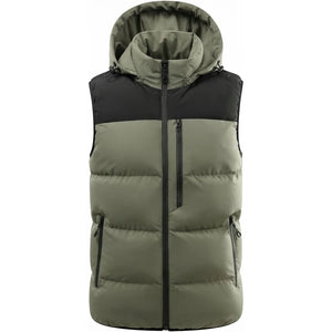Doudoune sans manche kaki homme, empiècement contrasté, capuche amovible, vue de face