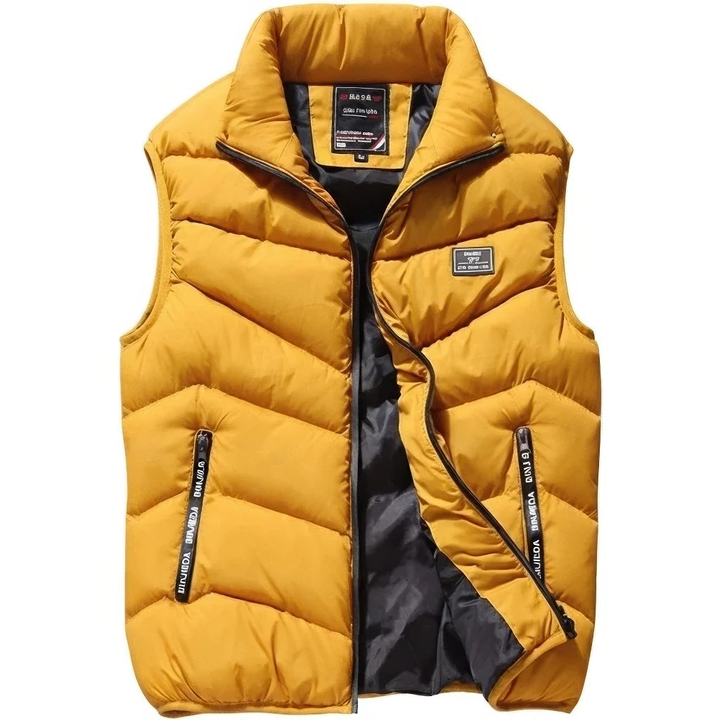 Doudoune sans Manche Moutarde Homme, coloris jaune moutarde, vue de face sur fond blanc