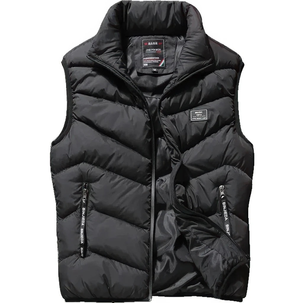 Doudoune sans Manche Moutarde Homme, coloris noir, vue de face sur fond blanc