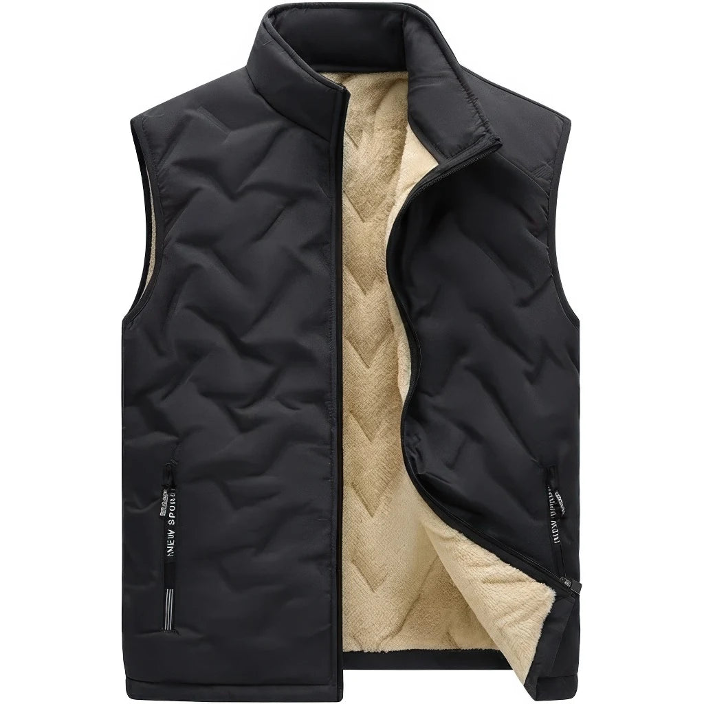 Doudoune sans manche mouton homme coloris noir, doublure fausse fourrure, vue de face
