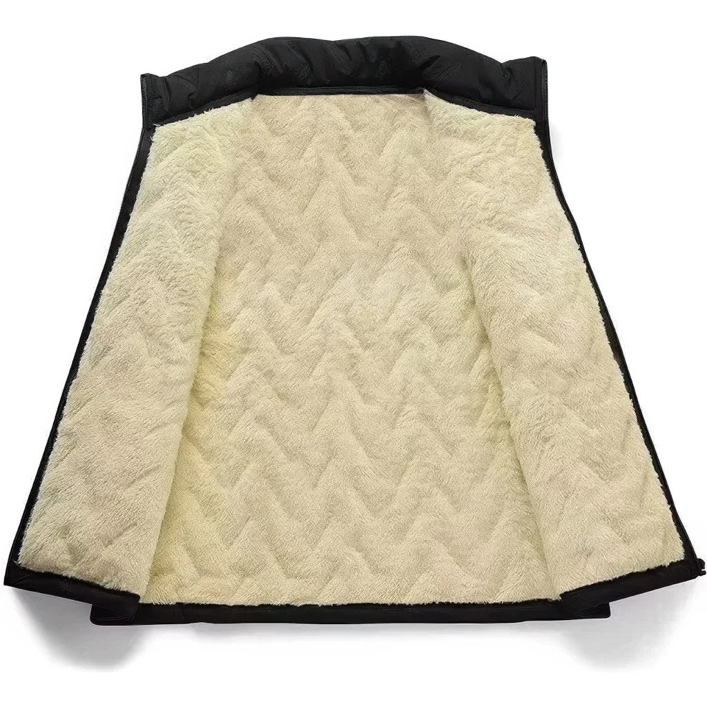 Doudoune sans manche mouton homme coloris noir, doublure fausse fourrure ouverte