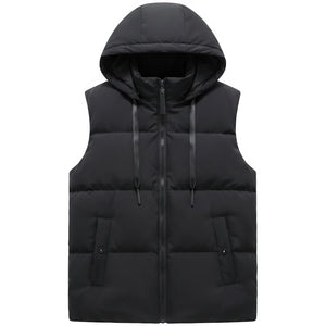 Doudoune sans Manche Noir Brillant Homme, coloris noir mat, vue capuche relevée