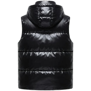 Doudoune sans Manche Noir Brillant Homme, coloris noir brillant, vue de dos avec capuche