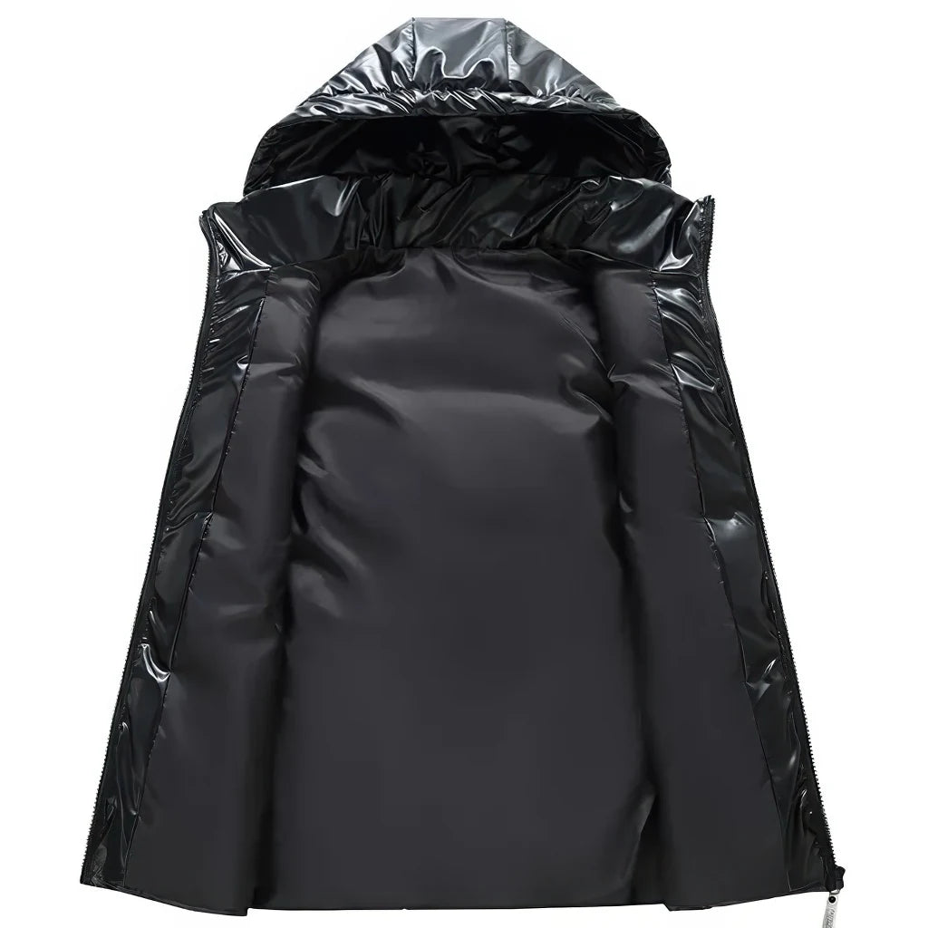 Doudoune sans Manche Noir Brillant Homme, coloris noir brillant, vue ouverte sur la doublure