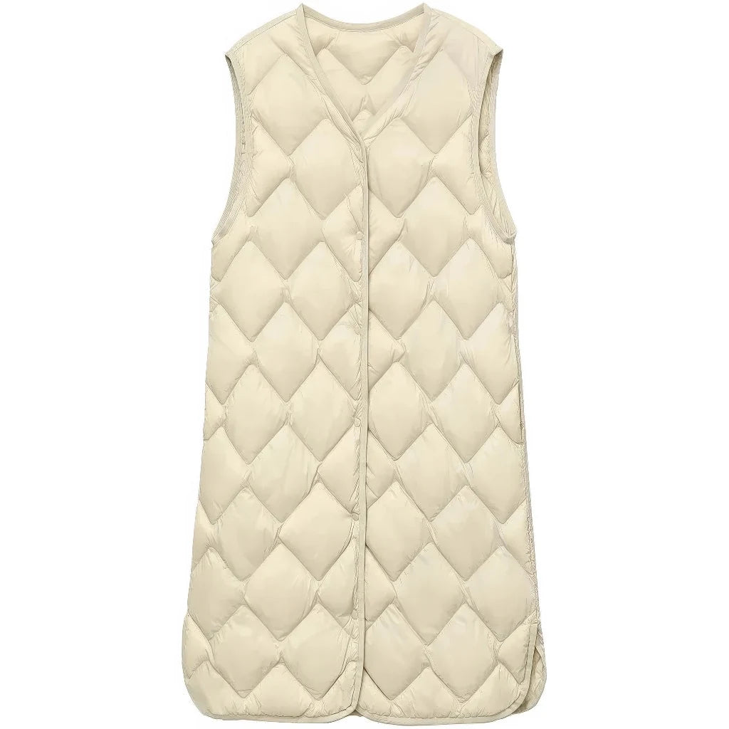 Doudoune sans manche plume beige, vue de face