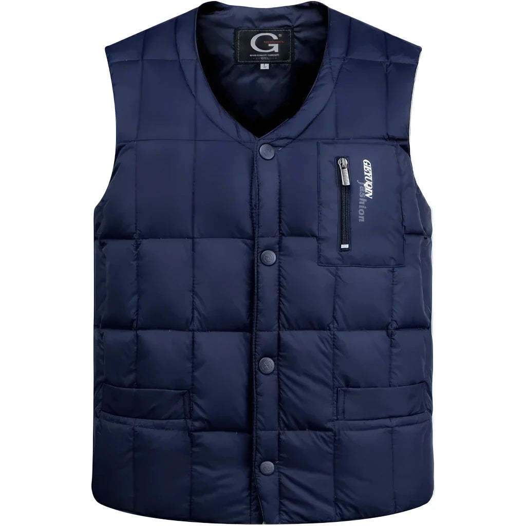 Doudoune sans Manche Plume Homme, coloris bleu marine, vue de face sur fond blanc