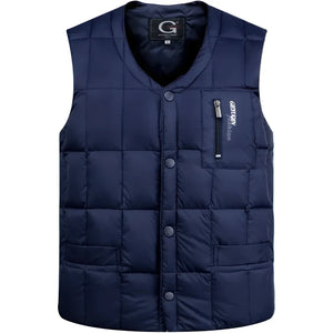 Doudoune sans Manche Plume Homme, coloris bleu marine, vue de face sur fond blanc