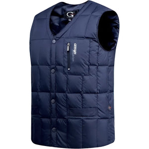 Doudoune sans Manche Plume Homme, coloris bleu marine, vue de trois quarts sur fond blanc