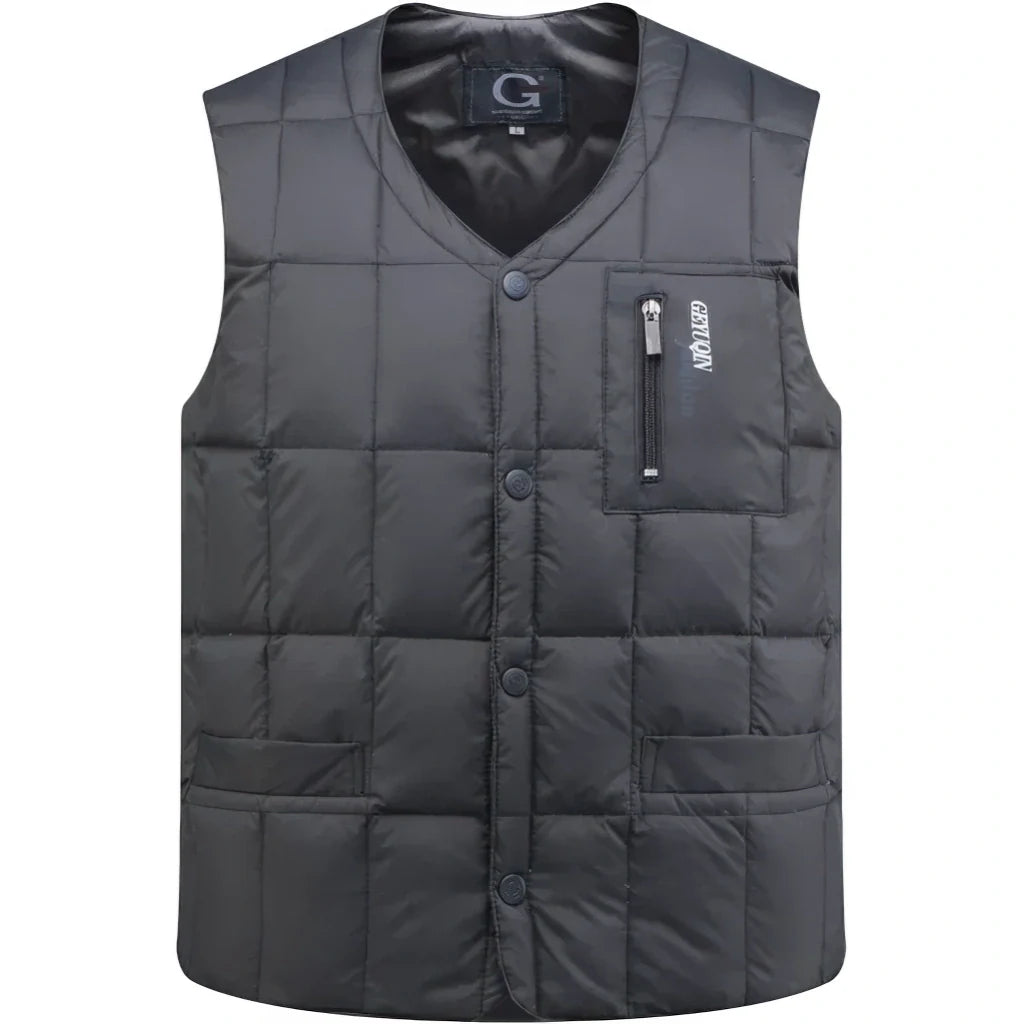 Doudoune sans Manche Plume Homme, coloris gris, vue de face sur fond blanc