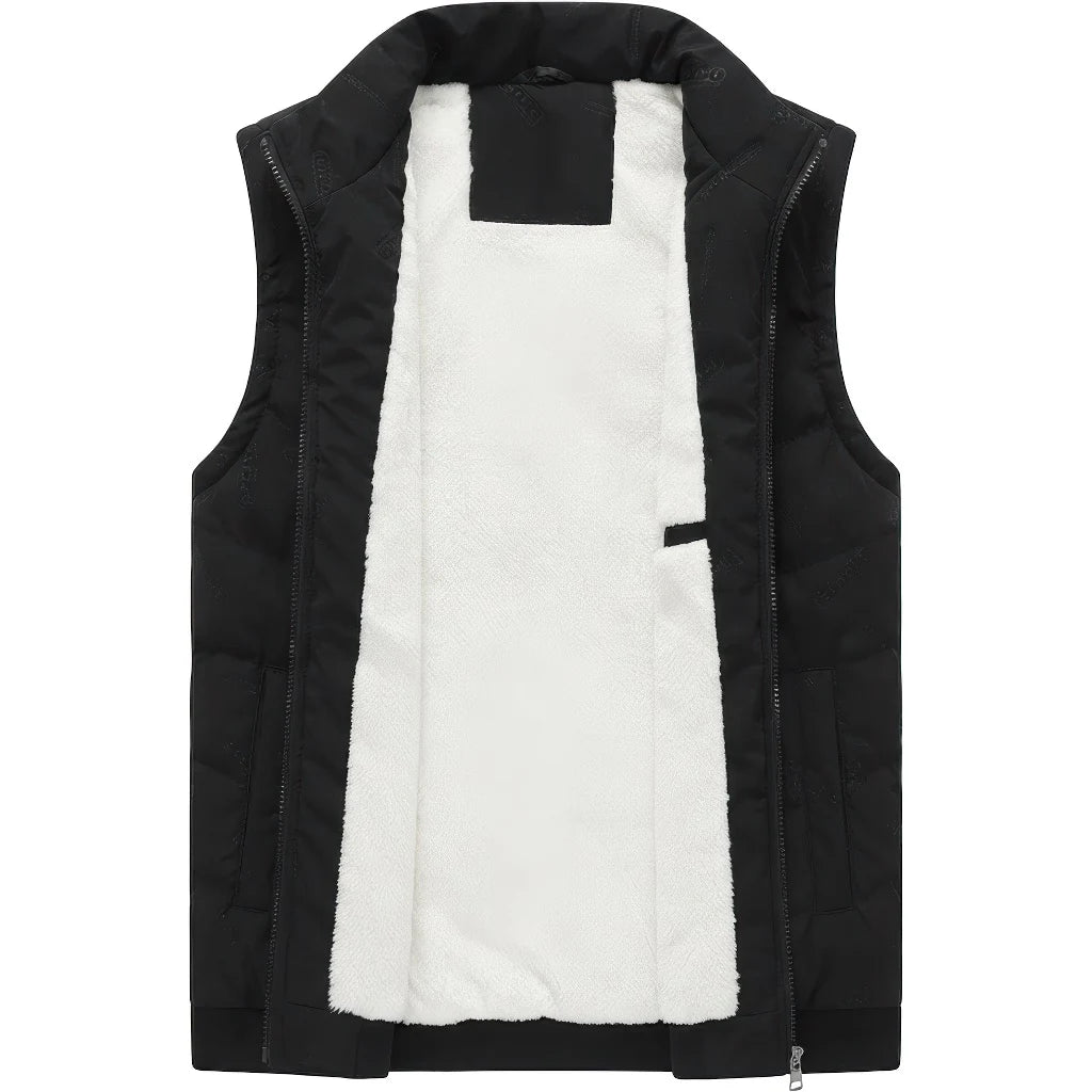 Doudoune sans manche polaire homme coloris noir, dos ouvert, doublure en fausse fourrure visible
