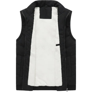 Doudoune sans manche polaire homme coloris noir, dos ouvert, doublure en fausse fourrure visible