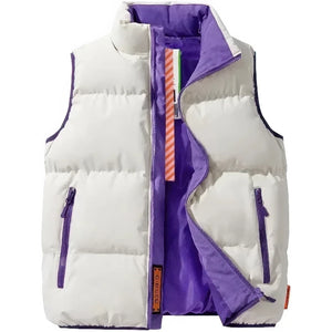 Doudoune sans manche randonnee homme, blanc, doublure violette contrastee