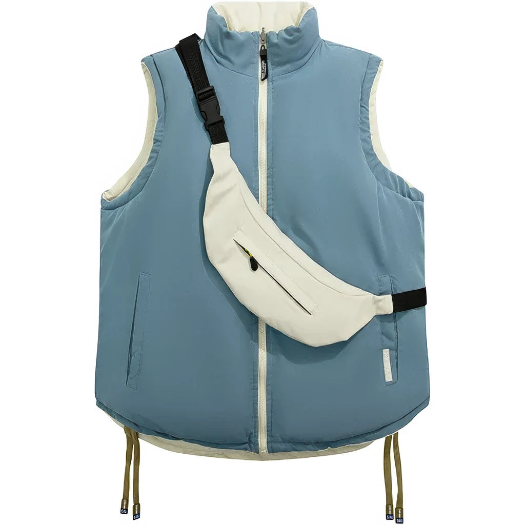 Doudoune sans manche reversible homme, bleu, doublure blanc casse