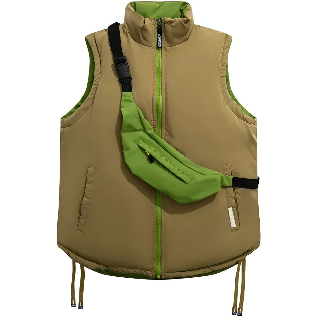 Doudoune sans manche reversible homme, kaki fonce, doublure vert