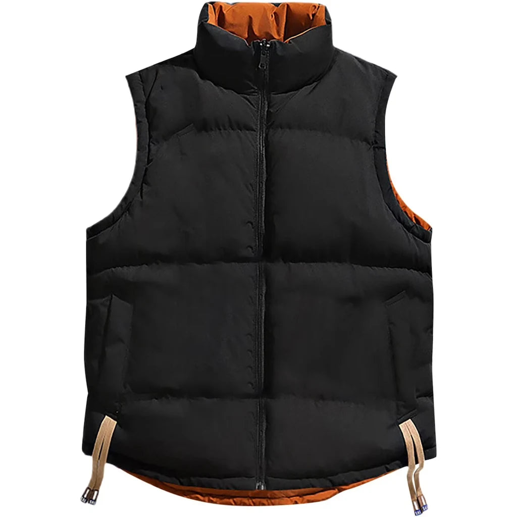 Doudoune sans manche reversible homme, noir, doublure orange
