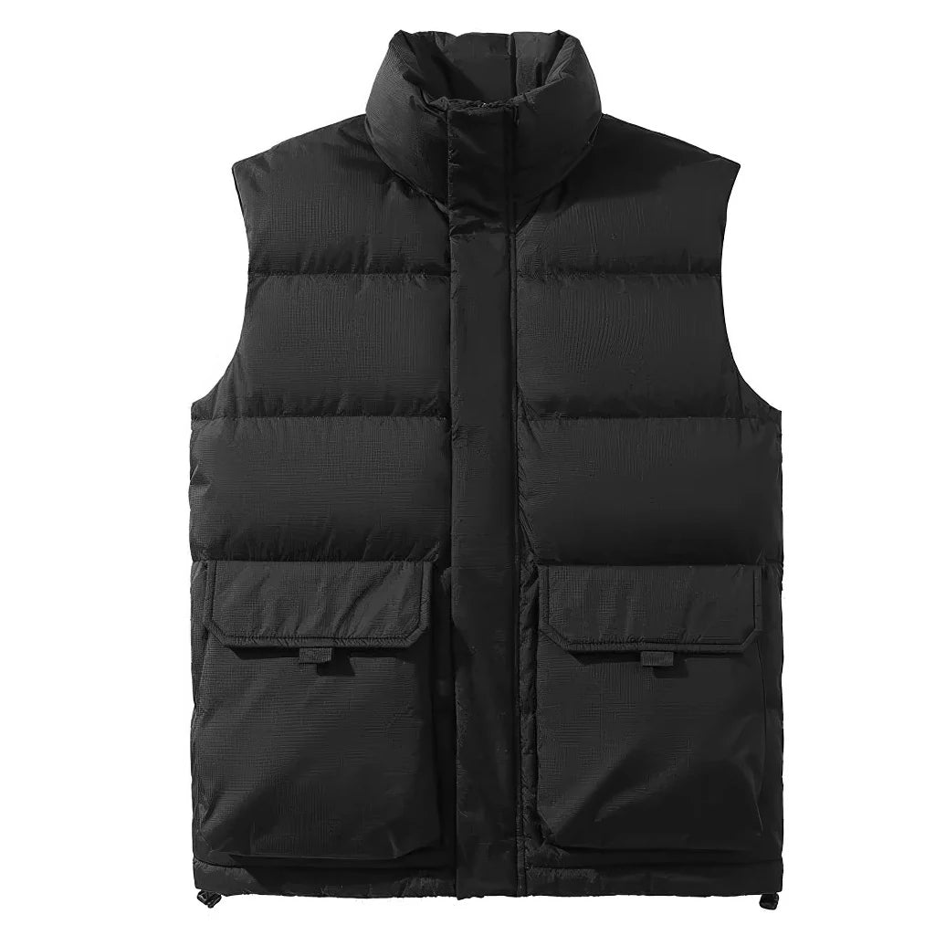 Doudoune sans manche sans capuche homme noir, vue de face