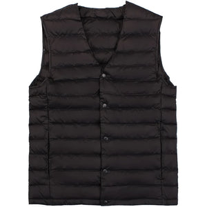 Doudoune sans manche sans col homme, noir, encolure en V a pressions