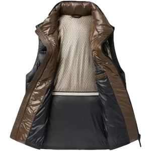 Doudoune sans Manche Satinée Homme, coloris noir, doublure contrastée camel visible