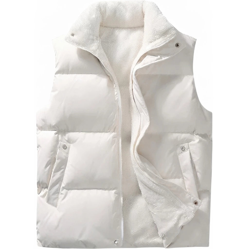 Doudoune sans manche sherpa homme coloris blanc, doublure sherpa visible, vue de face