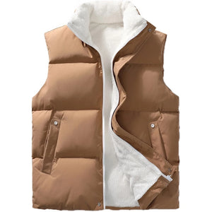Doudoune sans manche sherpa homme coloris caramel, doublure sherpa visible, vue de face