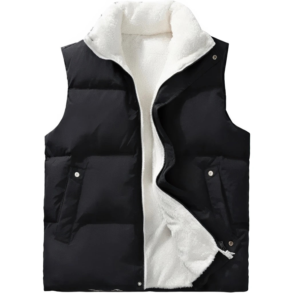Doudoune sans manche sherpa homme coloris noir, doublure sherpa visible, vue de face