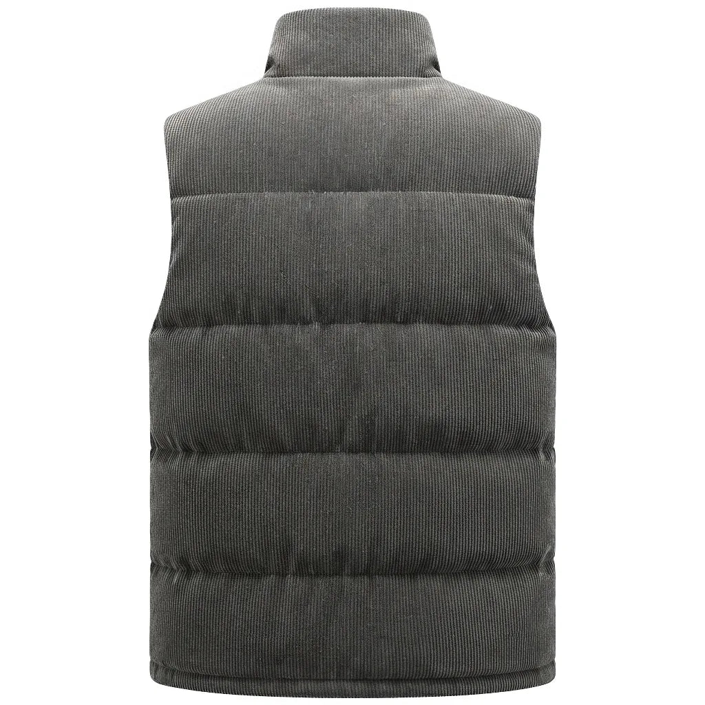 Doudoune sans Manche Velours Homme, coloris gris, vue de dos sur fond blanc