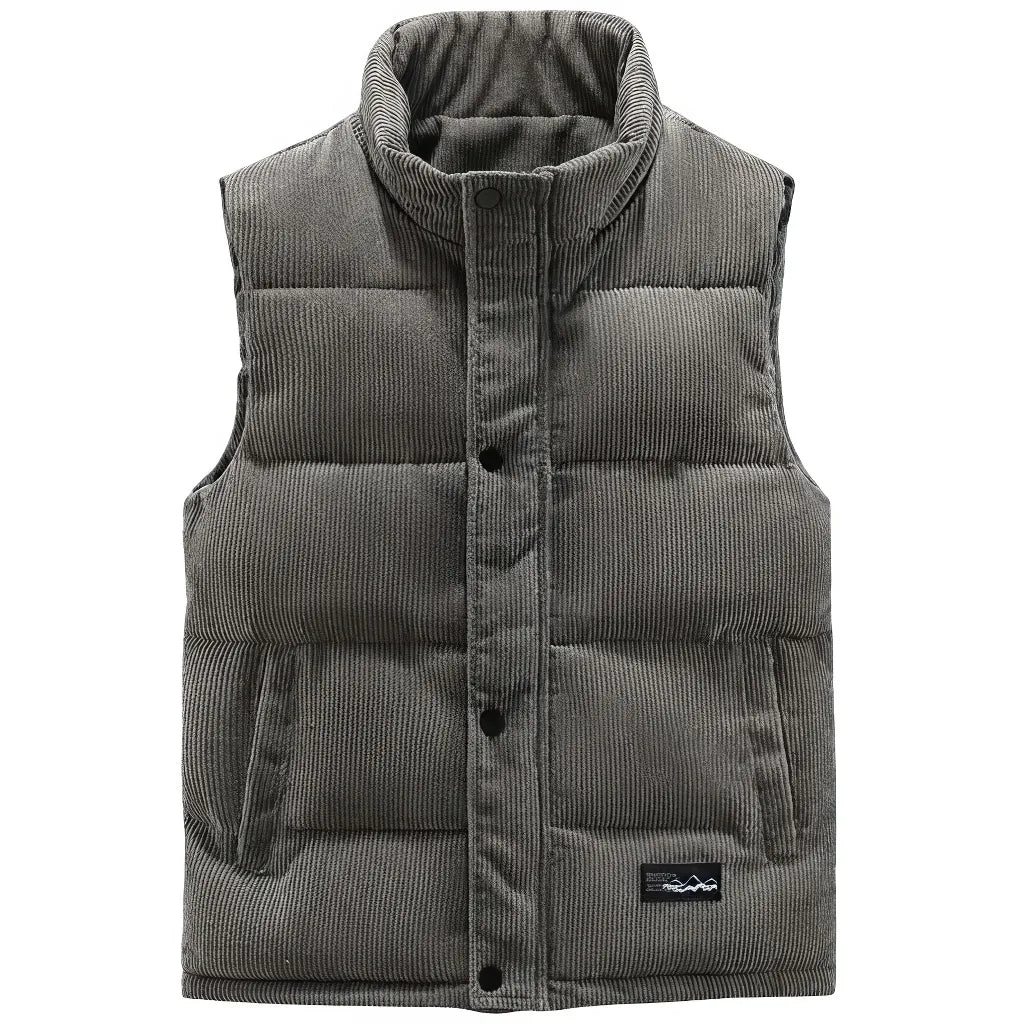 Doudoune sans Manche Velours Homme, coloris gris, vue de face sur fond blanc