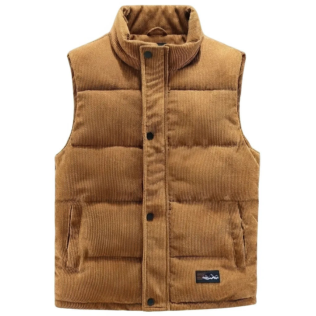 Doudoune sans Manche Velours Homme, coloris camel, vue de face sur fond blanc