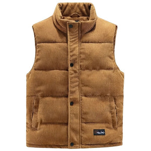 Doudoune sans Manche Velours Homme, coloris camel, vue de face sur fond blanc