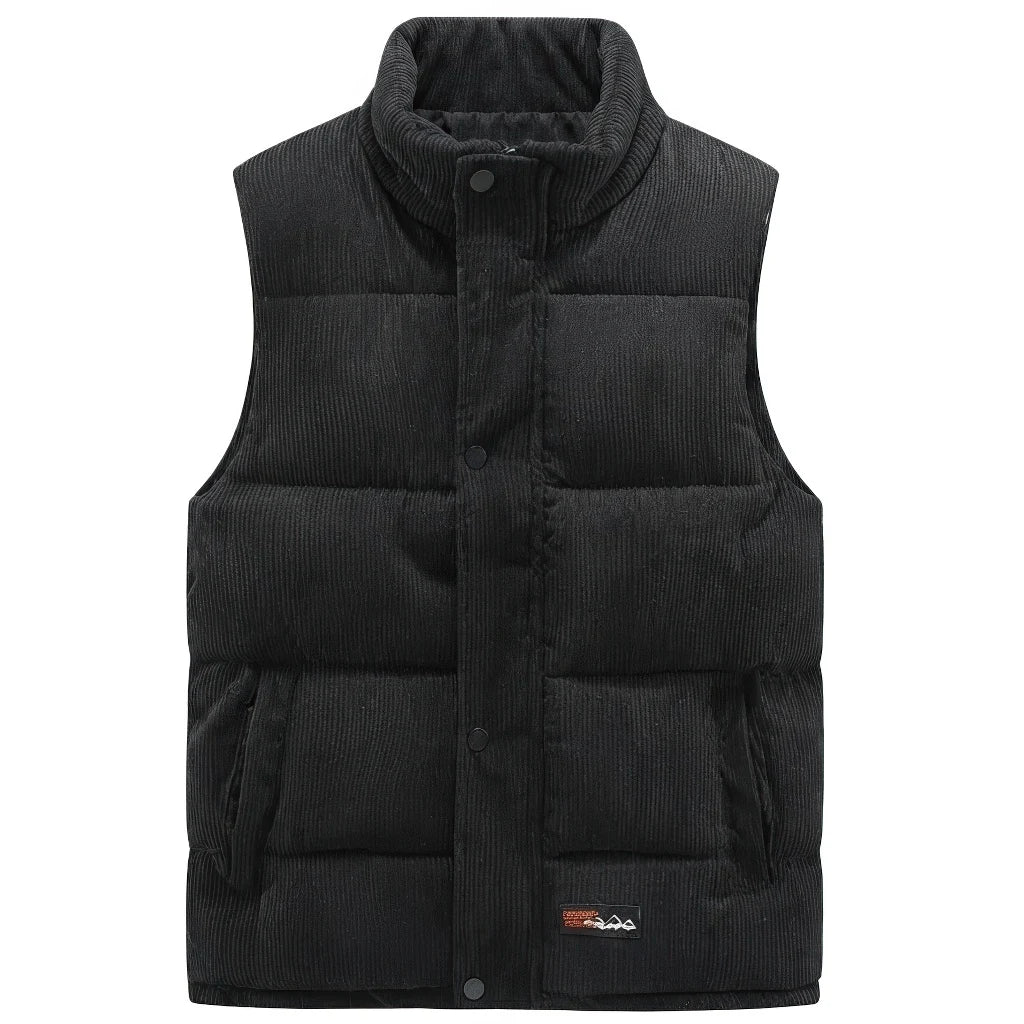 Doudoune sans Manche Velours Homme, coloris noir, vue de face sur fond blanc
