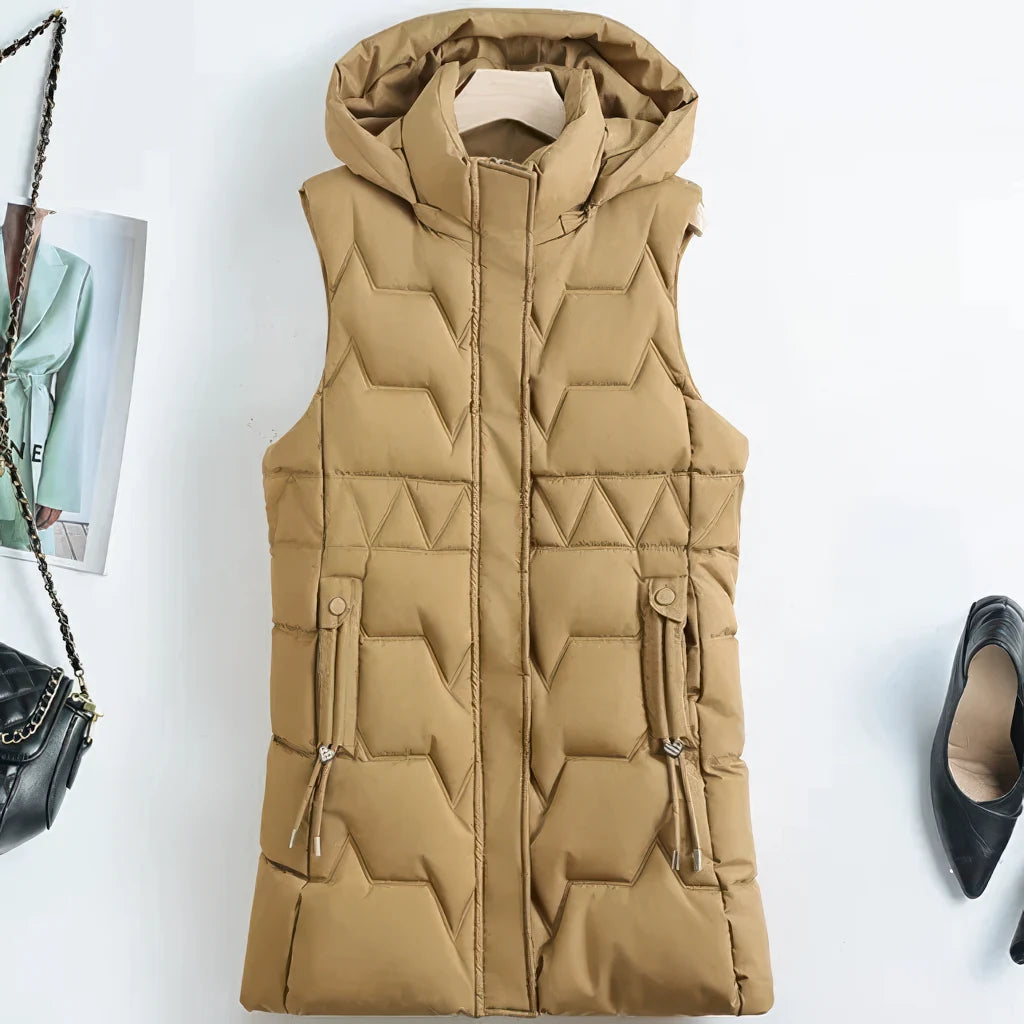 Doudoune sans Manches pour Femme, coloris camel