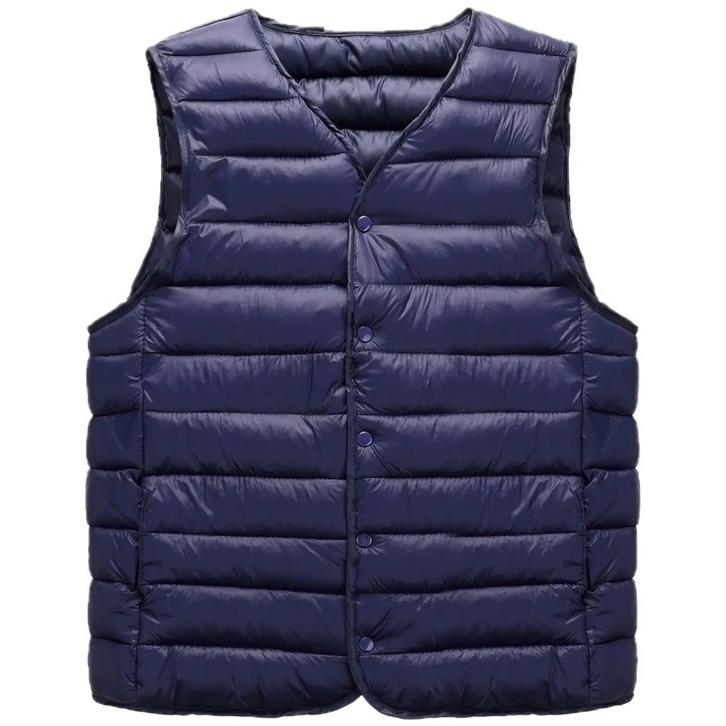 Doudoune Ultra Légère sans Manche Homme, coloris bleu marine, vue de face sur fond blanc