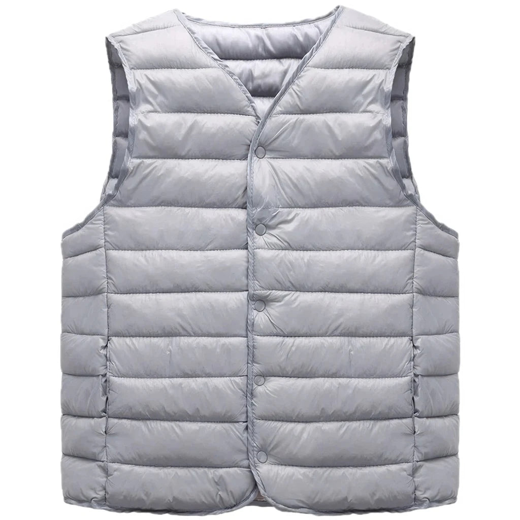 Doudoune Ultra Légère sans Manche Homme, coloris gris, vue de face sur fond blanc